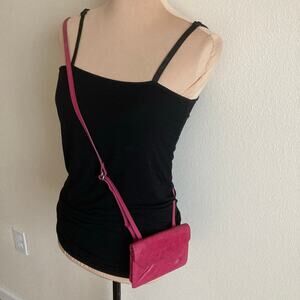 Hobo International Compact Crossbody Bag Hot Pink Leather Mini Wallet Lined Slim